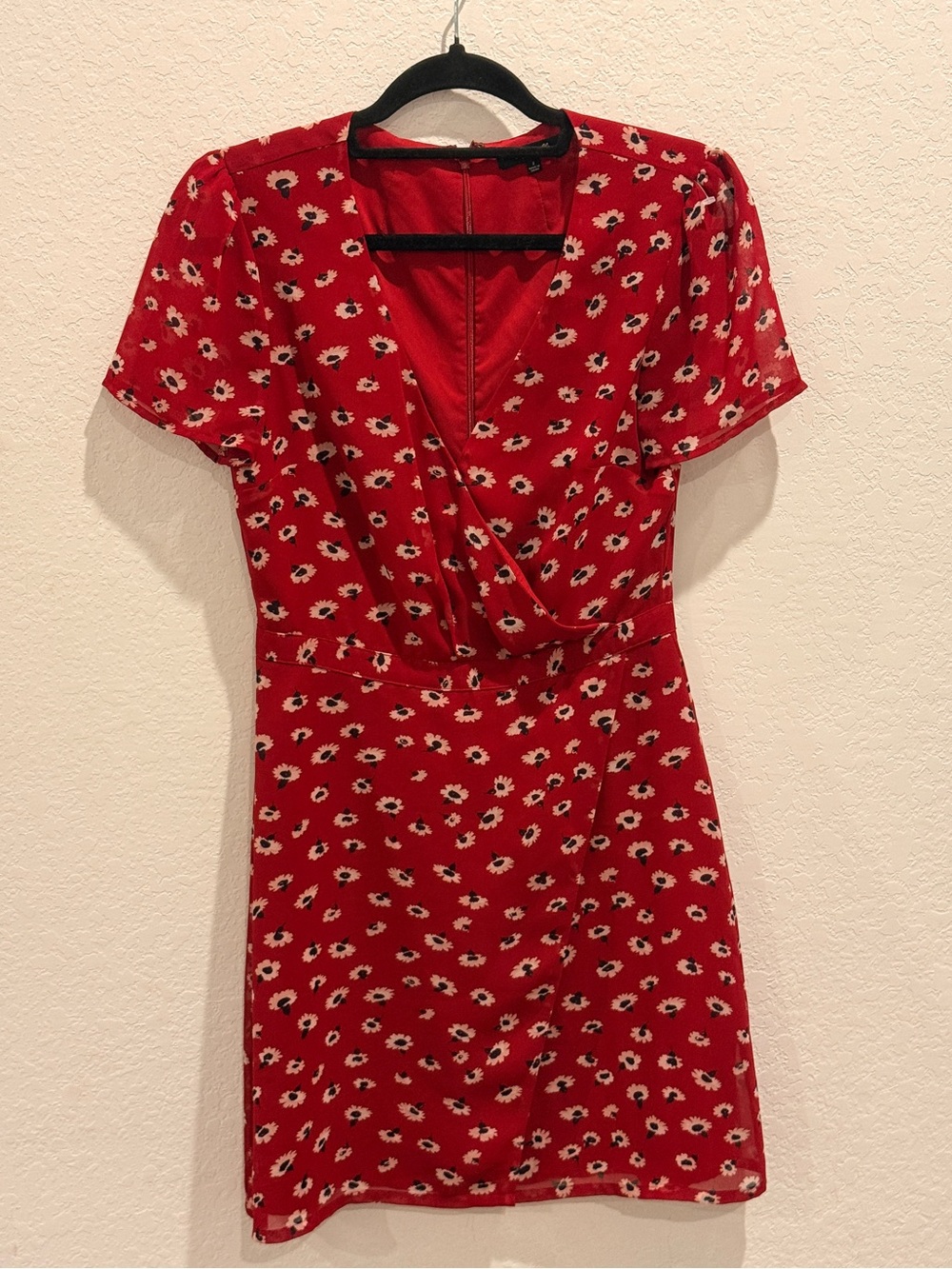 Madewell Red Mini Dress with‎ White & Black Floral Print